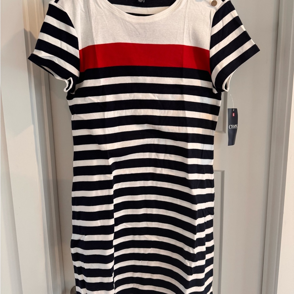 Chaps Striped Dress with Red Accent